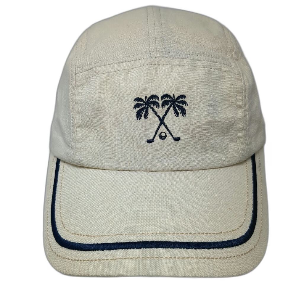 Caribbean Joe 5 Panel Beige One Size Golf Palm Tree Linen Strapback Hat